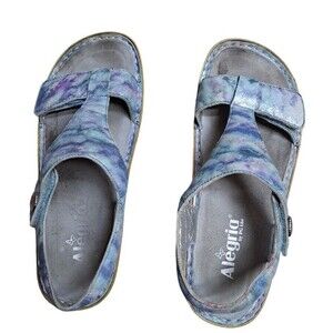 ALEGRIA “Ken”-298 T-Strap Sandals Women's US 9, EU 39 Blue Multi Color Leather